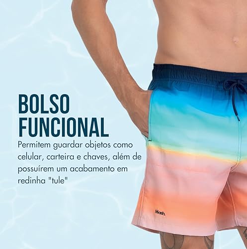 Shorts Mash Casual Verão Praia Dry Fast Beach Com Bolso, Laranja, M