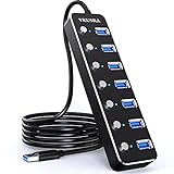 【Transfert de données rapide et stable】7 ports USB 3.0 prennent en charge le transfert de données ultra-rapide jusqu'à 5 Gbit / s, les photos et fichiers de films HD seront transférés en quelques secondes, rétrocompatibles avec USB 2.0, 1.1 et 1.0. La conception horizontale des ports face vers le haut assure un transfert de données stable sans aucune interférence les uns avec les autres lorsque 7 ports USB fonctionnent simultanément