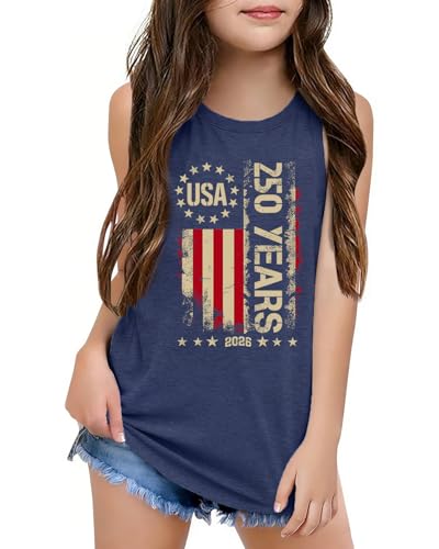Image of CAZYCHILD Girls American Flag Tank Tops Boys 4th of July Shirts USA Summer Sleeveless Tee Independence Day Outfit 5-14y