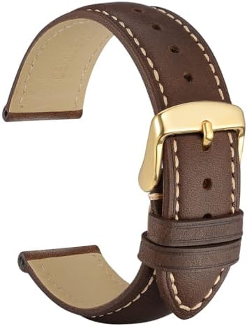 WOCCI Vintage Leather Watch Bands with Stainless Steel Golden Buckle, Replacement Strap, Band With 14mm 15mm 16mm 17mm 18mm 19mm 20mm 21mm 22mm 23mm 24mm