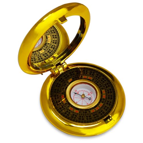 Brújula feng shui mini con espejo plástico dorado miniatura 1