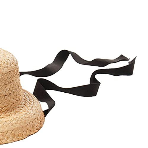 Kids Wide Brim Straw Sun Hat with Adjustable Tie for Outdoor Beach Activities Summer Sun Protection- 52cm Black Tie2
