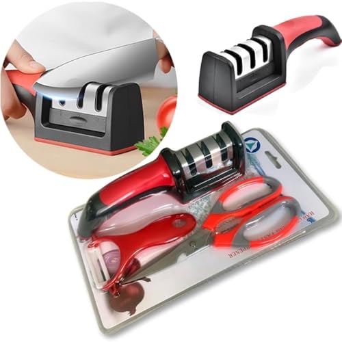 Kit Cozinha Completo: Amolador de Faca, Tesoura Multifuncional e Descascador de Legumes