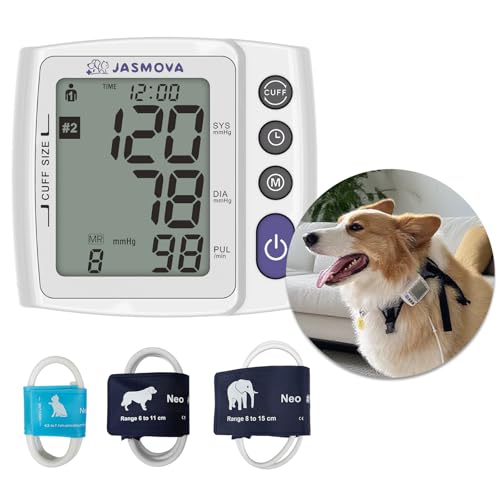 Wearable Pet Blood Pressure Monitor for Dogs & Cats, Oscillometric Home Monitoring Device with Adjustable Chest Strap, Multi-Size Cuffs, 240 Sets Memory for 2 Users, Large LCD Display