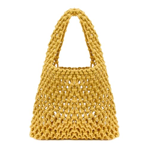 Image of Naimo Straw Beach Bag Woven Rattan Shoulder Bag Fishing Net Handbag Cotton Rope Tote Summer Crochet Hobo Bag