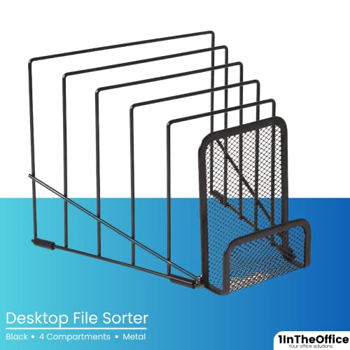 1Intheoffice Metal Incline Desktop File Sorter, Black Wire Mesh Step Sorter, 6 Compartments #TOP2