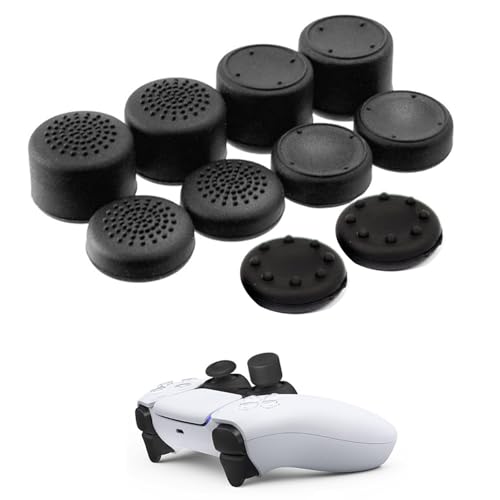 Comioke Thumbstick Kappen, Daumengriff-Set, 10 Stück Joystick Kappen, Thumb Grips, Silikon Thumb Grip, Controller Stick Aufsätze, Thumbstick Caps Kompatibel mit PS4 (Schwarz)