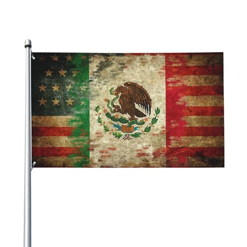 Mexican American Flag 3x5 Ft Double Sided Print Two Faces Flag Decorations for Car Truck or Trocas