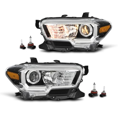 Image of GRAND ORANGE Headlight Assembly W /O LED Daytime Running Light Front Headlamp Left & Right Side Fit 2018 Toyota Tacoma 81150-04261, TO2502266 Clear Lens Black Housing Halogen