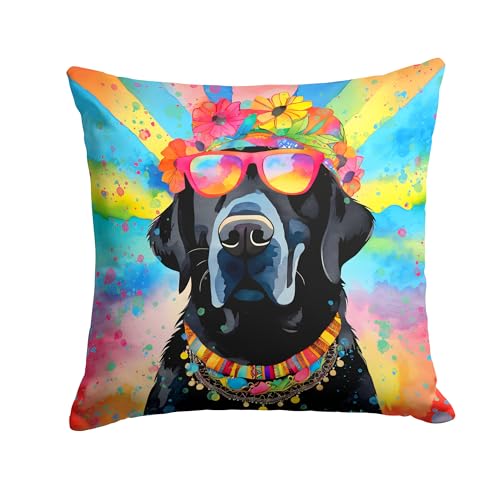 Caroline's Treasures DAC2521PW1818 Black Labrador Hippie Dawg Fabric Decorative Pillow Machine Washable, Indoor Outdoor Decorative Pillow for Couch, Bed or Patio, 18Hx18W