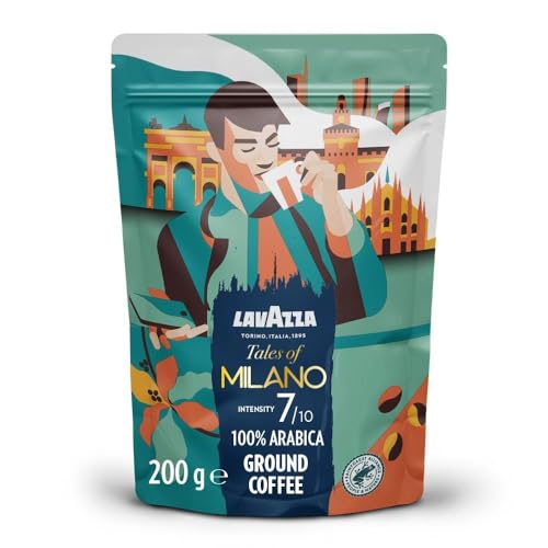 Lavazza, Tales of Milano, Coffee Ground, Ideal for Moka Pots, with Aromatic Notes of Honey and Dried Fruit, 100% Arabica, Intensity 7/10, Light Roasting, 200 g
