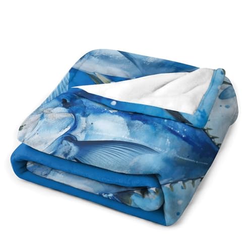 Couverture en flanelle haut de gamme imprimé poisson bleu texture légère - 4