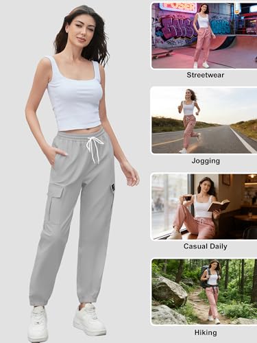 Image of Cromoncent Girls&Womens Cargo Pants Elastic Waist Lightweight Outdoor Jogger Pants, 6 Years - XX-Large
