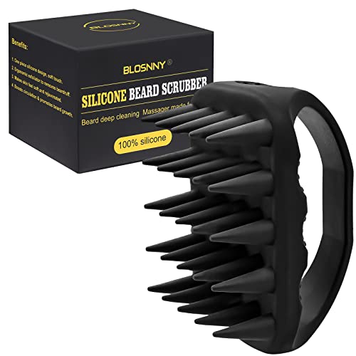 Beard Scrubber - Silicone Beard Brush & Exfoliator, Deep cleans Removes Beardruff, Unclogs Pores, Promotes Beard Growth. Longer Bristles, Unique Square Design, Non-Slip. Shower & Bathroom Accessory