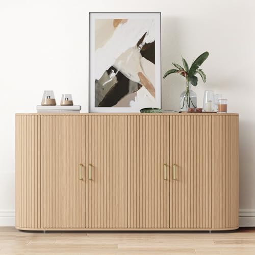GarveeHome 63" Sideboard Buffet Cabinet with Storage, Modern Fluted Accent