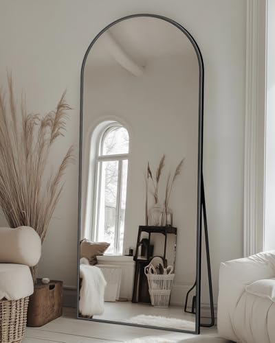Arched full-length floor mirror 58×18 with stand, black