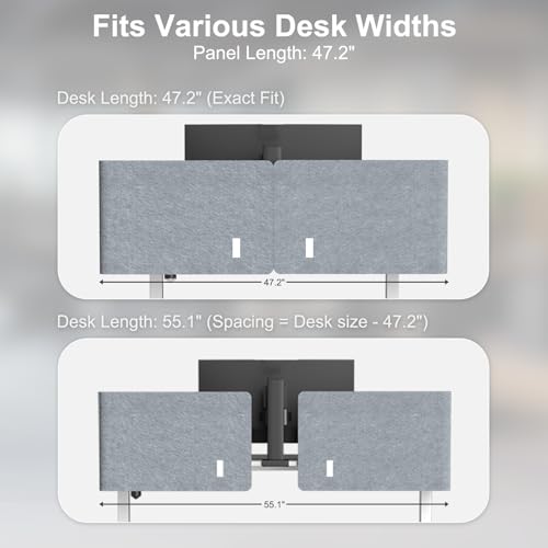 Image of Desk Privacy Panel,2PCS L-Shaped Clamp-On Office Desk Divider,2-in-1 Adjustable Acoustic Desktop Partition Or Under Desk Modesty Panel,for Office,Home,Felt (Grey, 47.2 inch x 15.7 inch)