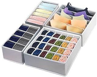 GOGOODA 4 Pieces Underwear Drawer Organiser,Foldable Sock Drawer Organiser,Fabric Drawer Organiser for Bras,Dry Towel,Ties and Baby Clothes(Gray)
