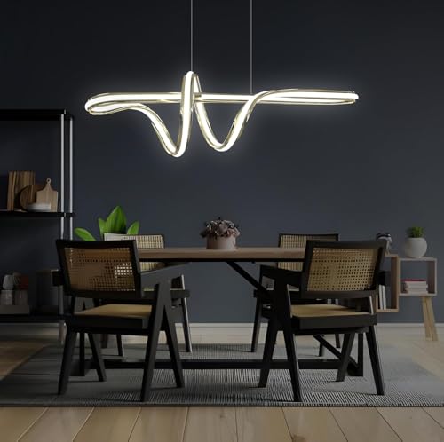 Image of Gold LED Pendant Chandelier Twisty Curl Lights Dining Room Lamp, Hanging Lights for Living Room, Voice Assist (Google, Alexa), App Control (Warm, Cold, Natural)