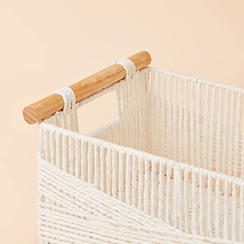 La Jolie Muse Wicker Storage Baskets For Organizing, Recyclable Paper Rope Basket With Wood Handles, Decorative Hand Woven Basket Organizers For Makeup Books Shelves Living Room, White, Set Of 2 #TOP5