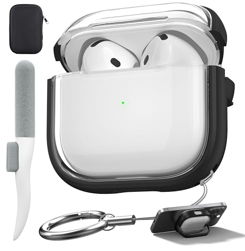 Valkit Compatible AirPods 4 Case Cover, Soft TPU Airpods 4th Generation Case with Cleaner Kit, Shockproof Protective Case with Keychain for Apple AirPods 4 Gen Cases for Women Men(Black Clear)