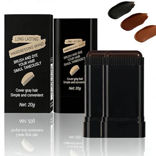 Glo7 Hair Dye Concealer Stick Waterproof & Sweatproof Gray Hair Cover Up Portable Temporary Hair Color with Brush for Travel & Daily (Brownish black*2)