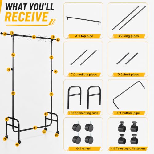 Novabright Metal Adjustable Pocket Chart Stand Anchor Chart Holder Heavy Duty Poster Stand with 5 Pcs Rings & Locking Casters from 48" H to 78" H and 42" W to 77" W for School Classroom Office Display by Novabright - Used condition - Image 4