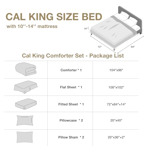 Image of HYMOKEGE Rose Gold /Light Grey California King Comforter Set Seersucker 7 Pieces, All Season Luxury Bed in a Bag for Bedroom, Bedding Set with Comforter, Sheets, Pillowcases & Shams