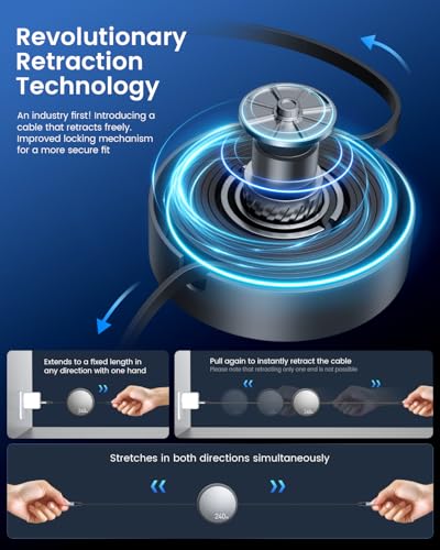 Image of CAFELE 240W Retractable USB-C Cable, USB-C to USB-C Cable 5A Fast Charger Cord, 5-Stage Adjustable Length USB Type-C Charger Cord for iPhone 17, 16, 15 Pro Max, S24 /S23, MacBook, iPad (3.9ft)