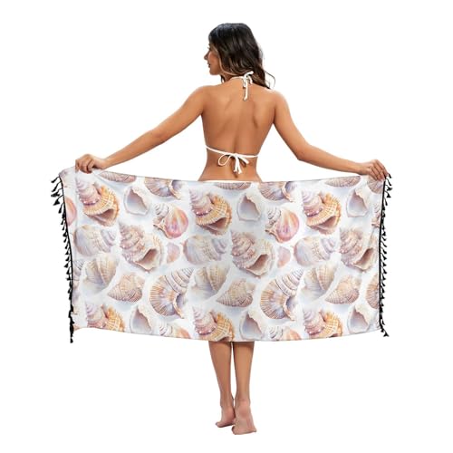 AIXIWAWA Pattern Sea Shells Women's Beach Sarong Wrap Skirt, Sun Protection Bikini Cover-Up for Vacation Pool Party L2