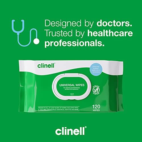 Clinell Universal Cleaning and Disinfectant Wipes for Surfaces - Pack of 120 Wipes - Multi Purpose Wipes, Kills 99.99% of Germs, Effective from 10 Seconds