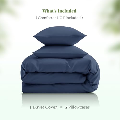 Full/Queen Duvet Cover Set, 100% Viscose Derived from Bamboo, 3 Pieces, 1 Zipper Closure Duvet Cover (90"x90") and 2 Pillowcases (20"x30") Cooling & Silky Soft (Navy)
