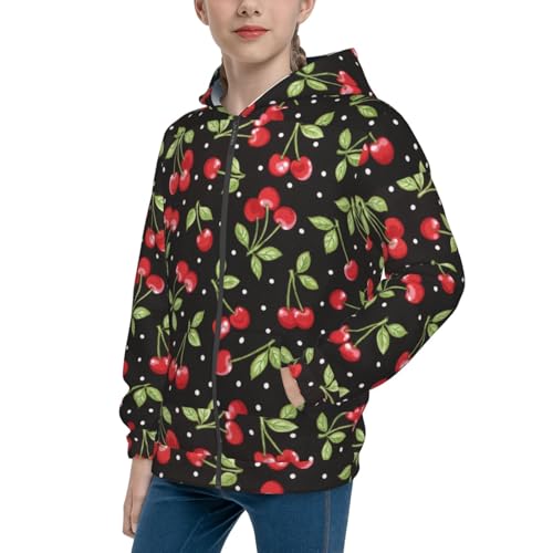 Sweet Red Cherry Kid Hoodies Boys Zip Up Sweatshirts Girls Pullover with Pocket