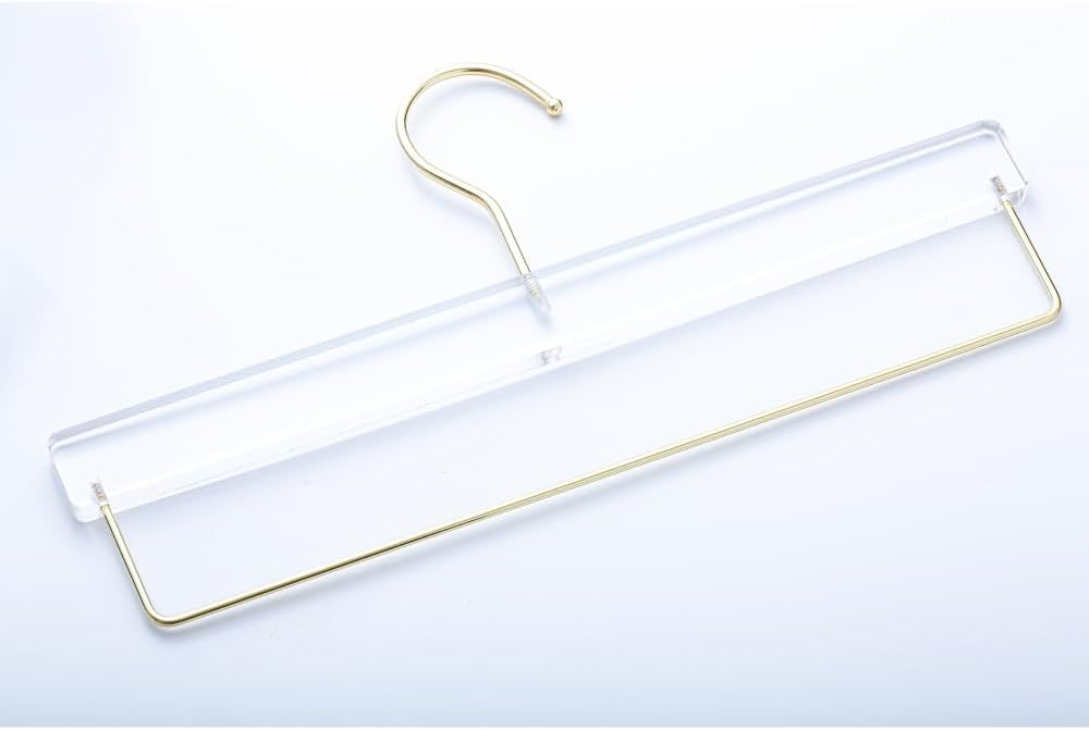 HomeCube USA Clear Acrylic Clothes Hanger with Gold Hooks & Bar – Heavy Duty Organizer for Pants, Slacks & More – Elegant Lucite Design for Closet, Boutique, Home & Retail Display
