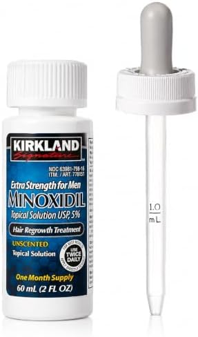 Kirkland Minoxidil 5% Topical Solution Extra Strength Hair Regrowth Treatment for Men Dropper Applicator Included (1 month to 24 month supplies available) (1 month supply)