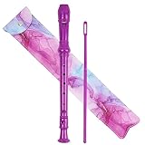 Czzmy Blockflöte für Kinder Anfänger Sopran Deutsche Griffweise, 8-Loch Flöte für Erwachsene, Recorder mit Etui,Reinigungsstift und Bedienungsanleitung(2-Lila Blue Splash-Tinte)