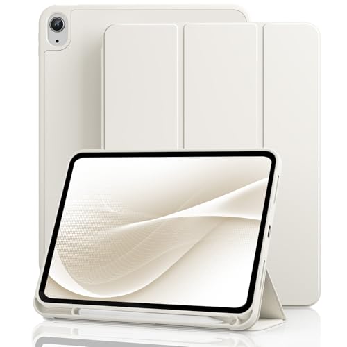GKABXY Hülle für iPad (A16) 11. Generation 11 Zoll 2025 iPad 10. Generation 10 9 Zoll 2022 mit Stifthalter Auto Wake/Sleep Unterstützt Touch ID Slim Trifold Stand Protective Cover (Cremeweiß)