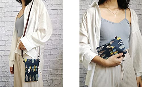 Tainada Crossbody Travel Phone Bag for Women, Small Shoulder Smartphone Touchscreen Wallet Purse Clutch Pouch w/Detachable Strap for iPhone 16/15 Pro Max; Google Pixel 9 (Feather Pattern Navy Blue)3
