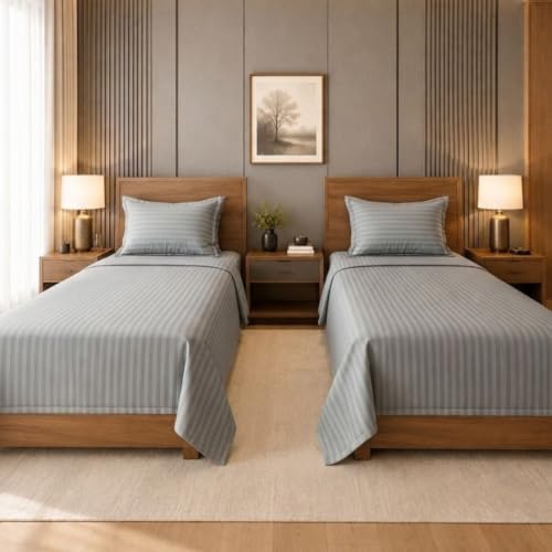 Image of Living Roots Glace Cotton 180 TC Single Bedsheet Set with 2 Single Bedsheets & 2 Pillow Covers |60 x 90 Inches |Soft, Breathable & Durable |Fits Mattress up to 4 Inches |No Colour Bleeding (Grey)