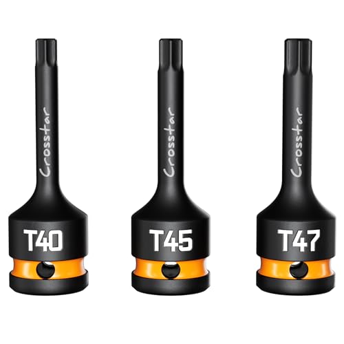 Image of Crosstar T40 T45 T47 Impact Torx Bit Socket Set, 1 /2 inch Drive Cr-Mo Steel, Long High Impact Star Sockets for Automotive & Heavy-Duty Use, Professional Mechanic Tools with Transparent Case