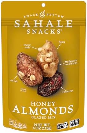 Sahale Snacks Honey Almonds Glazed Mix, 4 oz Pouches (6 Packs) - Dry-Roasted Deluxe Mixed Nuts with Tart Cranberries & Madagascar Vanilla - Non-GMO, Kosher, & Certified Gluten-Free Snacks