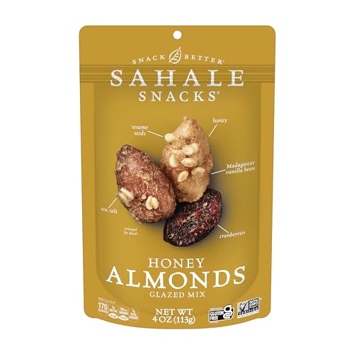 Sahale Snacks Honey Almonds Glazed Mix, 4 oz Pouches (6 Packs) - Dry-Roasted Deluxe Mixed Nuts with Tart Cranberries & Madagascar Vanilla - Non-GMO, Kosher, & Certified Gluten-Free Snacks