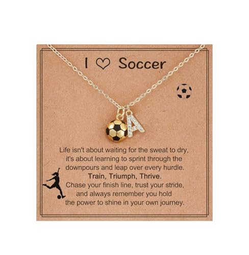 SKIRIFLA Soccer Necklace Gifts for Teens Women Initial A Soccer Stuff Accessories Graduation Jewelry for 8-12 12-14 14-18 Teen Team Women Mom Coach Player Sport Ornament Valentines Things Items (A)