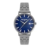 NIVADA SWISS Reloj para Mujer Carátula Azul Extensible de Acero con Arábigos e Índices Fechador