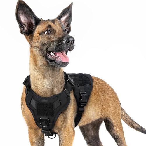 rabbitgoo Tactical Dog Harness for Small, Heavy Duty Pet Harness with Handle, No-Pull Service Vest Small Breed, Adjustable Military Dog Vest for Training Hunting Walking, Black, S