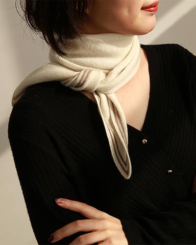 Women Diamond Shape Small Neck Scarf, Spring Autumn 100% Cashmere Knitted Collar Scarves, Ladies Elegant Warm Knit Triangle Scarf, Super Soft Lightweight Neckerchief Warm Knit Neck Warmer White F4