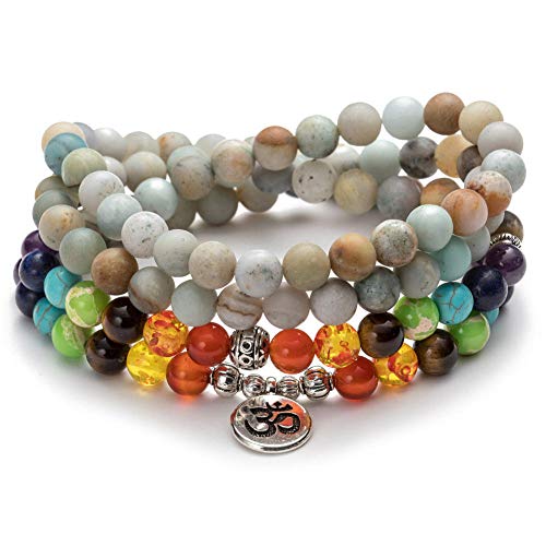 Bracelet 7 chakras 108 perles de 8 mm en pierres naturelles authentiques