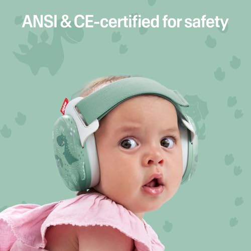 Image of Alpine Muffy Baby Comfort - Protects Hearing for Babies and Toddlers - CE & ANSI Certified - Headband for Safe fit & Comfort - Adjustable for Ages 3-48 Months - 24dB Sound Reduction, Dinos