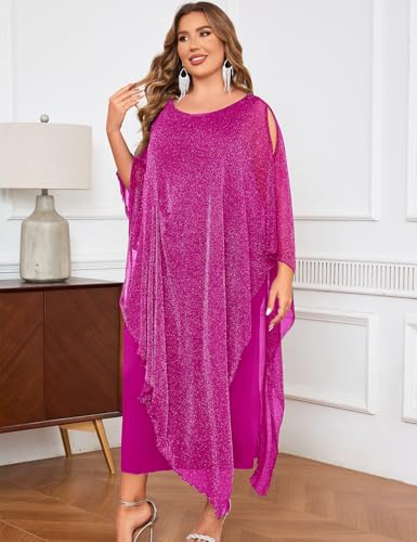 Image of ZOMVA Plus Size Elegant Formal Dress Long Cape Overlay Wedding Guest Formal Cocktail Mother of Bride Outfit