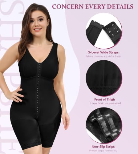 Image of M MYODRESS Fajas Colombianas Plus Size Postpartum Full Body Shaper with bra | 52%Nylon 48%Spandex, 3 row hook Adjustable Compression, breast support and butt lifter, for postpartum post surgery daily